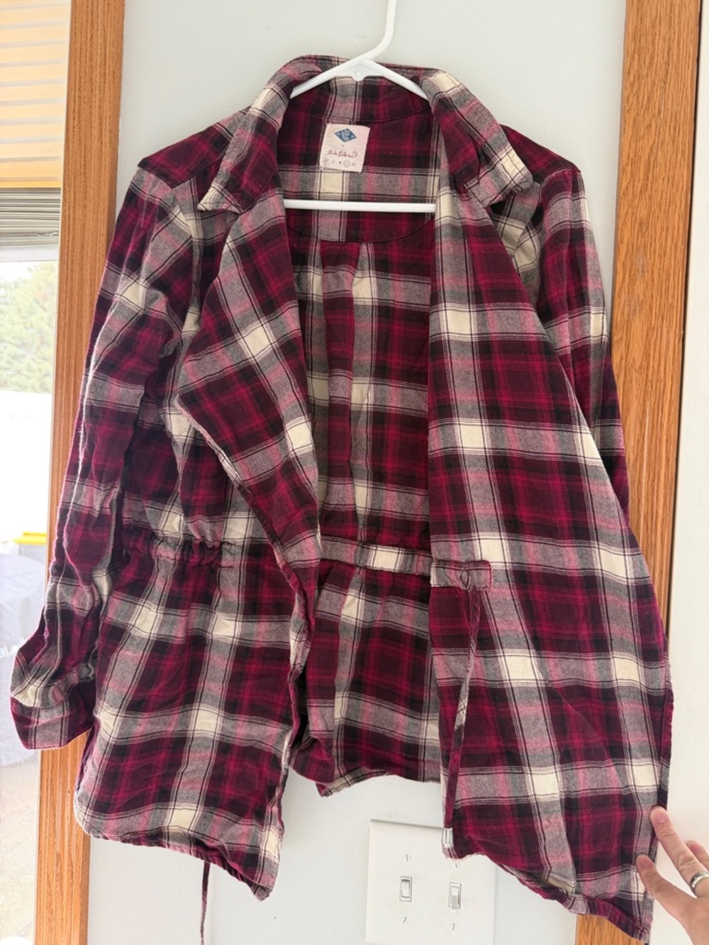 Plush Plaid Open-Front Jacket - Burgundy/White